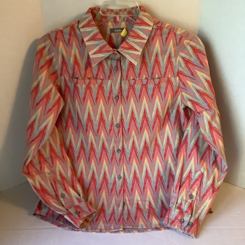 Cabela’s Long Sleeve Button Down Top Meandering Chevron Size Small New